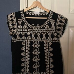 Black and White Embroidered Women's Top